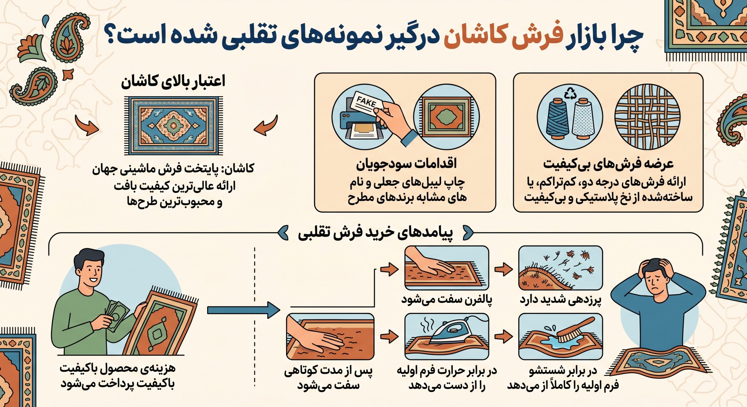 چرا بازار فرش کاشان درگیر فرش های تقلبی شده