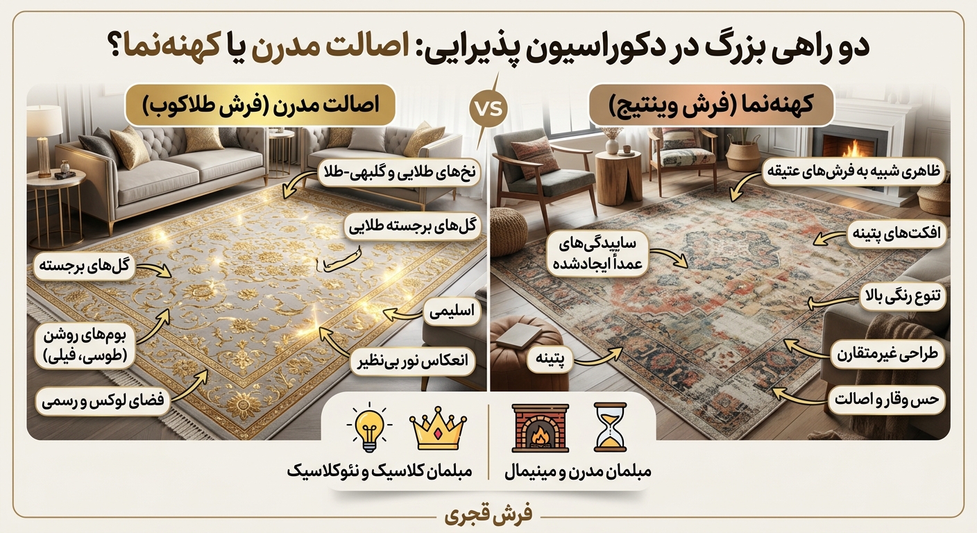 تفاوت فرش طرح وینتیج و طرح طلاکوب