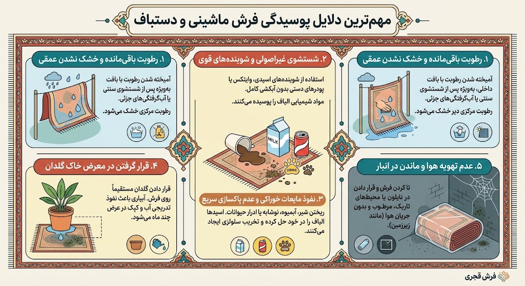 مهم ترین دلایل پوسیدگی فرش ماشینی - تصویر اینفوگرافیک