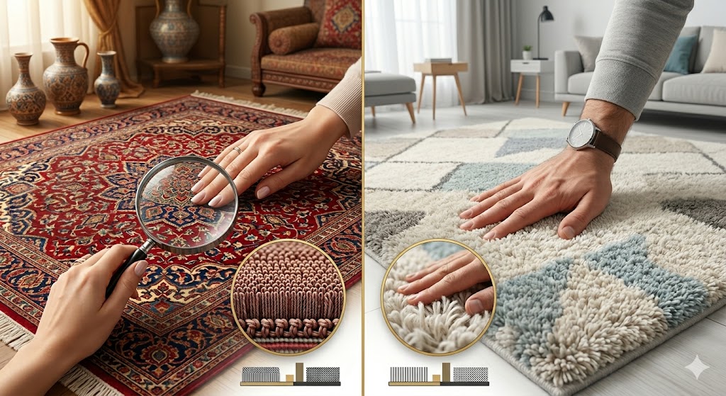 تصویری از تفاوت فنی فرش سنتی و مدرن